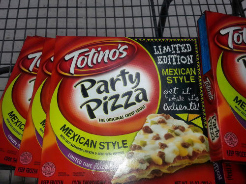 My cart with Totino's Party Pizza Mexican Style