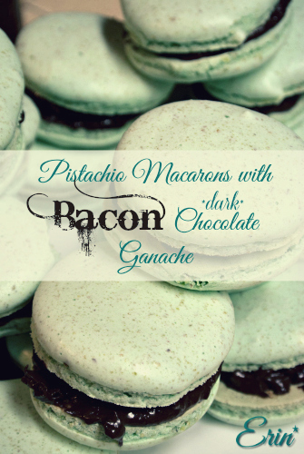 Pistachio Macarons with Bacon Dark Chocolate Ganache