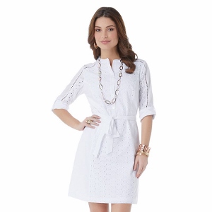 daisy fuentes Eyelet Roll-Tab Shirt Dress