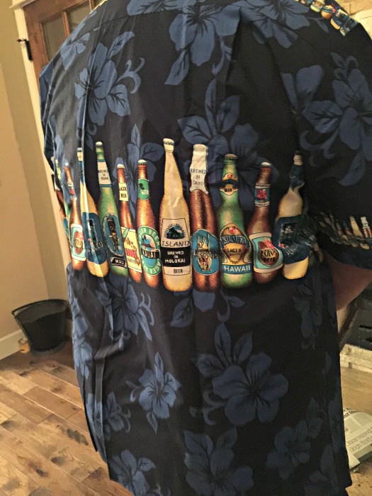 wave shoppe hawaiian shirt with beer bottles