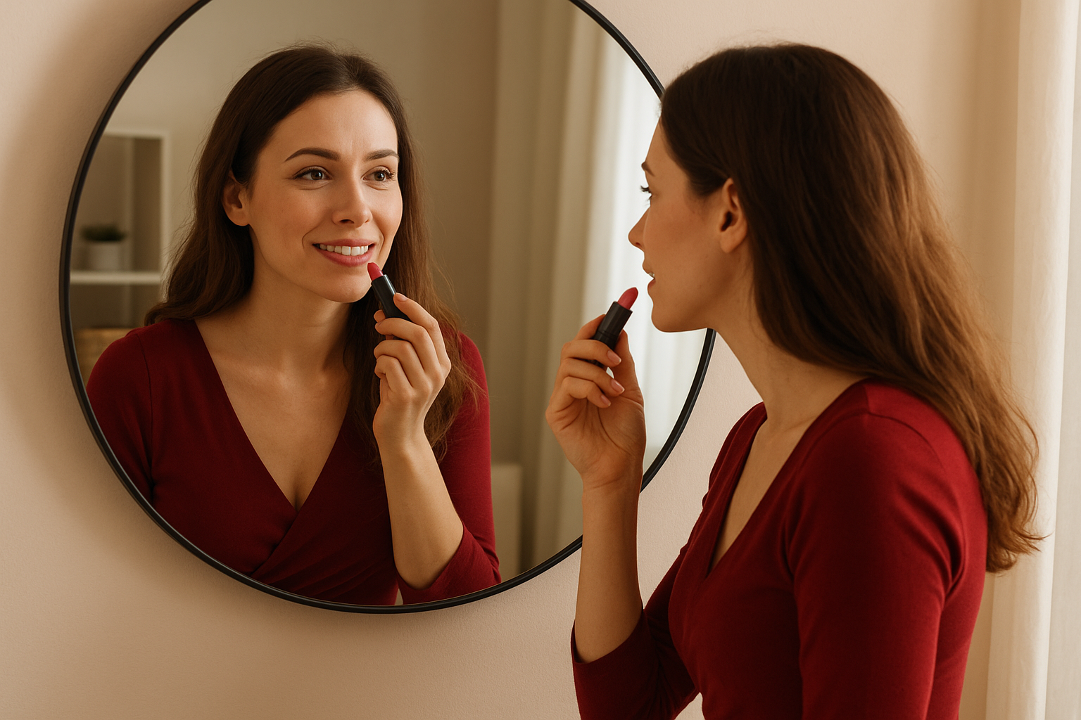 woman getting ready for a date putting on makeup